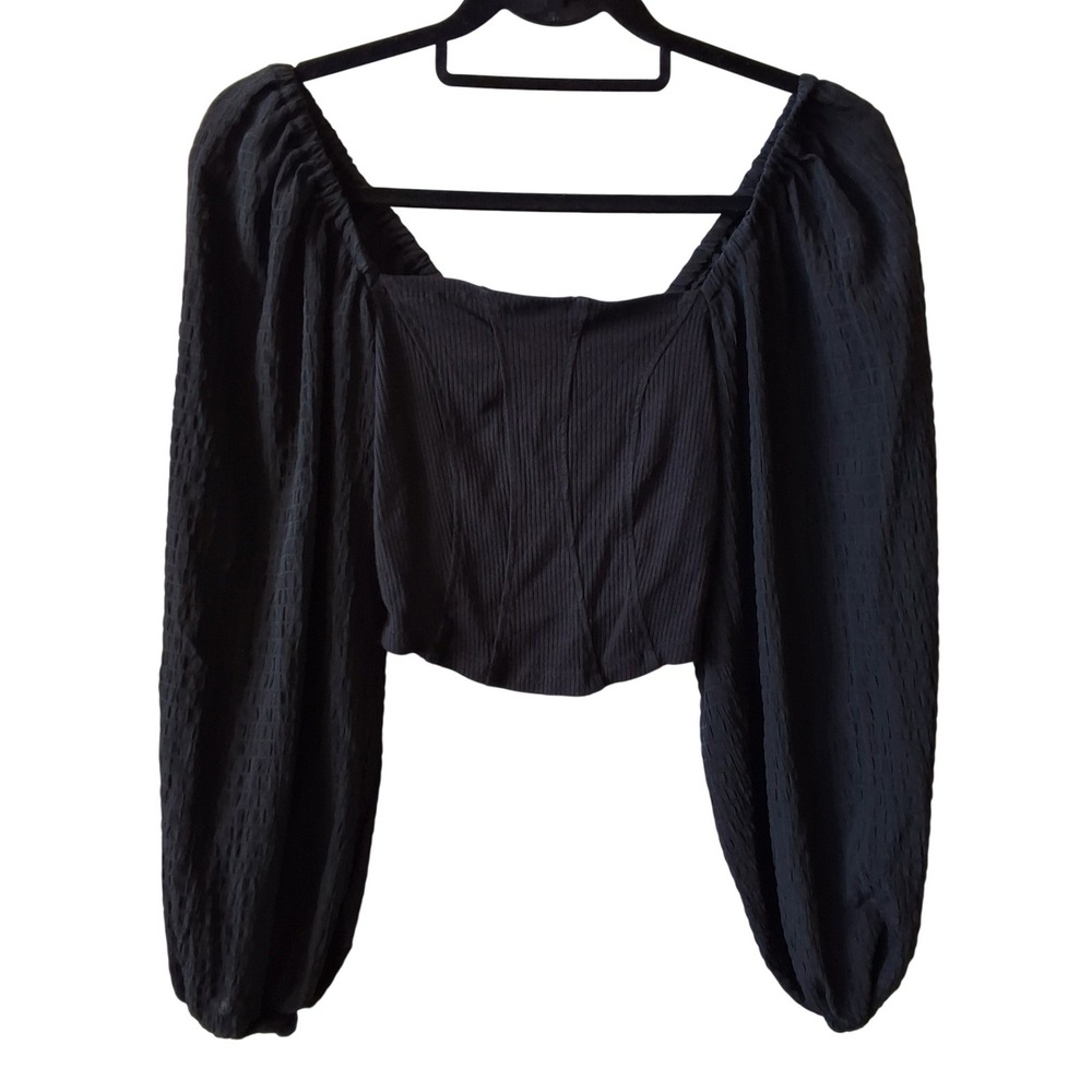 Urban Outfitters S Ribbed Corset Crop Top Puff Sleeve Boho Festival Concert Prep